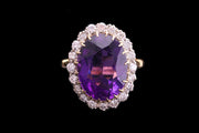 18ct Yellow Gold Diamond and Amethyst Oval Cluster Ring