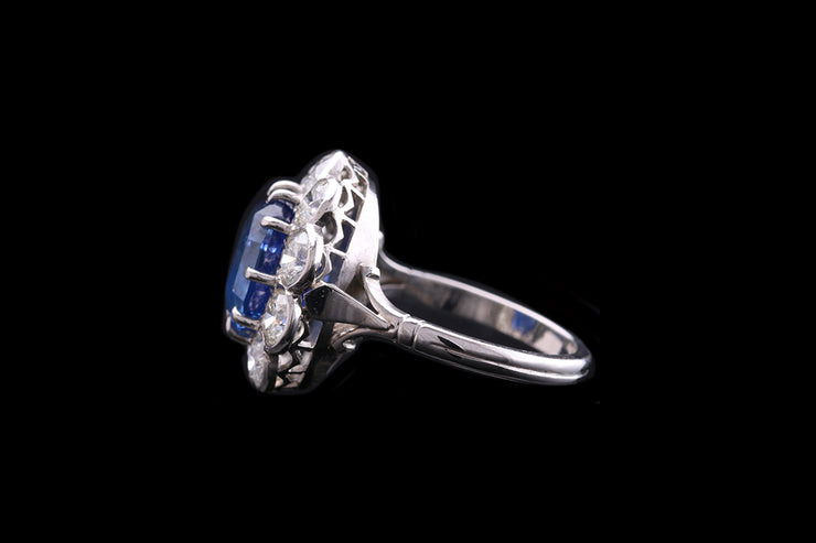 Platinum Diamond and Sapphire Cluster Ring