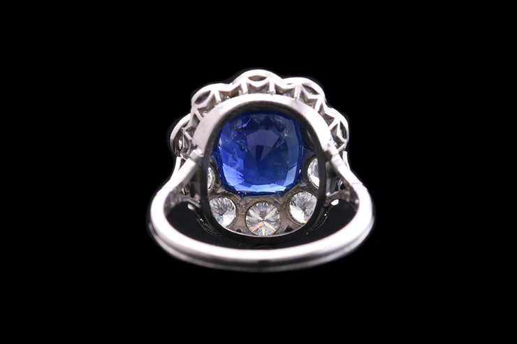 Platinum Diamond and Sapphire Cluster Ring