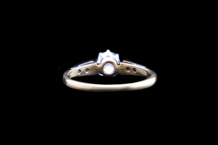 18ct Yellow Gold and White Gold Diamond Single Stone Ring with Diamond Shoulders