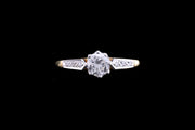 18ct Yellow Gold and White Gold Diamond Single Stone Ring with Diamond Shoulders