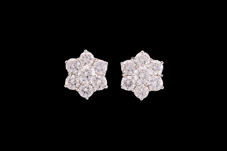 18ct Yellow Gold and White Gold Diamond Flower Cluster Stud Earrings