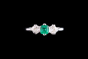 Art Deco Platinum Diamond and Emerald Three Stone Ring