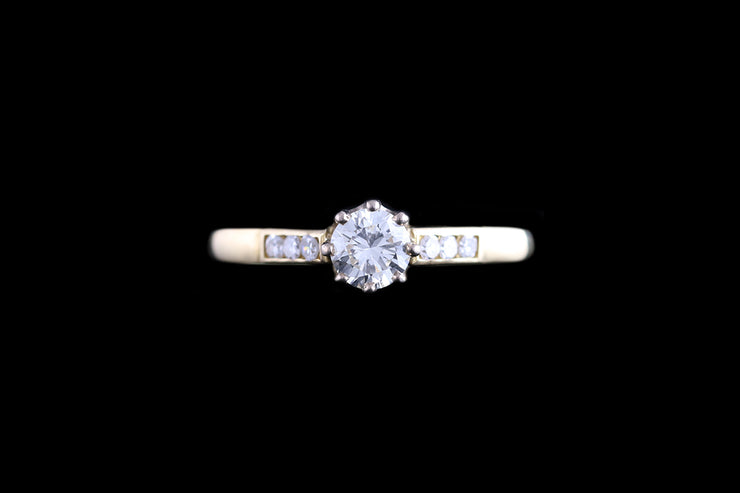 18ct Yellow Gold Diamond Single Stone Ring with Diamond Shoulders