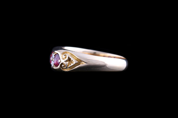 Victorian 18ct Yellow Gold Diamond and Ruby Seven Stone Ring