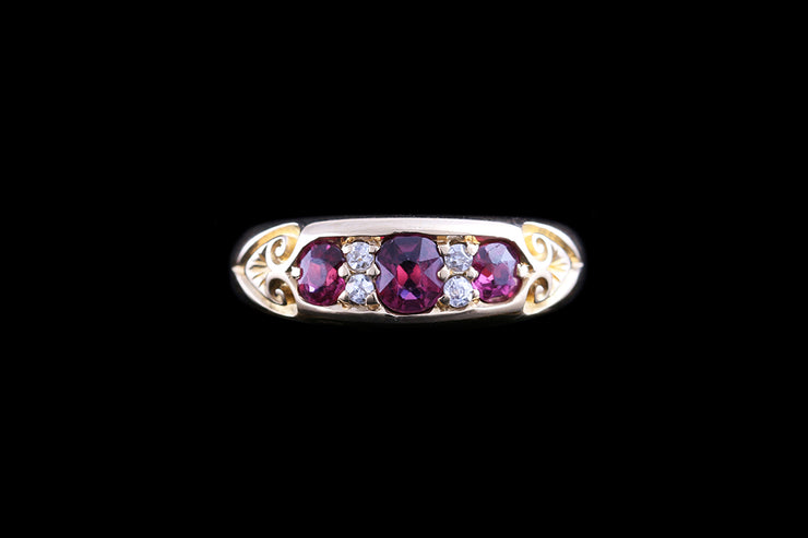 Victorian 18ct Yellow Gold Diamond and Ruby Seven Stone Ring