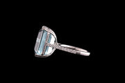 Platinum Diamond and Aquamarine Dress Ring with Diamond Shoulders