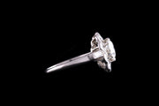 Art Deco Platinum Diamond Cluster Ring with Diamond Shoulders