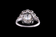 Art Deco Platinum Diamond Cluster Ring with Diamond Shoulders