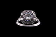 Platinum Diamond and Sapphire Square Dress Ring with Diamond Shoulders