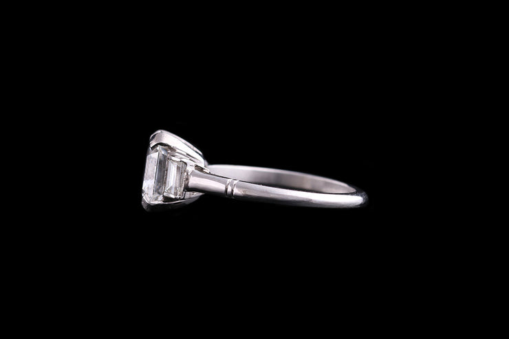 Platinum Diamond Single Stone Ring with Diamond Shoulders