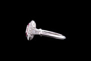 Platinum Diamond and Ruby Square Dress Ring with Diamond Shoulders