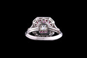 Platinum Diamond and Ruby Square Dress Ring with Diamond Shoulders