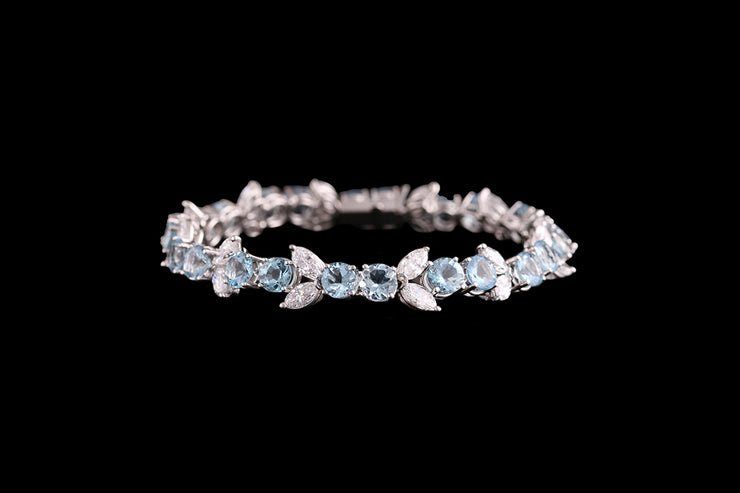 18ct White Gold Diamond and Aquamarine Bracelet