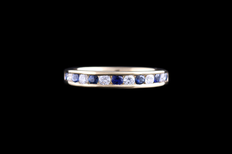 18ct Yellow Gold Diamond and Sapphire Half Eternity Ring