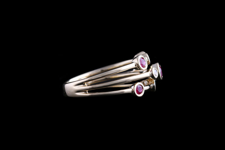 18ct Yellow Gold Diamond and Ruby Triple Row Dress Ring