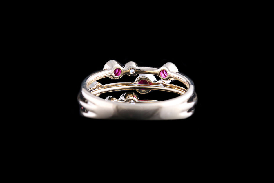 18ct Yellow Gold Diamond and Ruby Triple Row Dress Ring – Mortimers ...