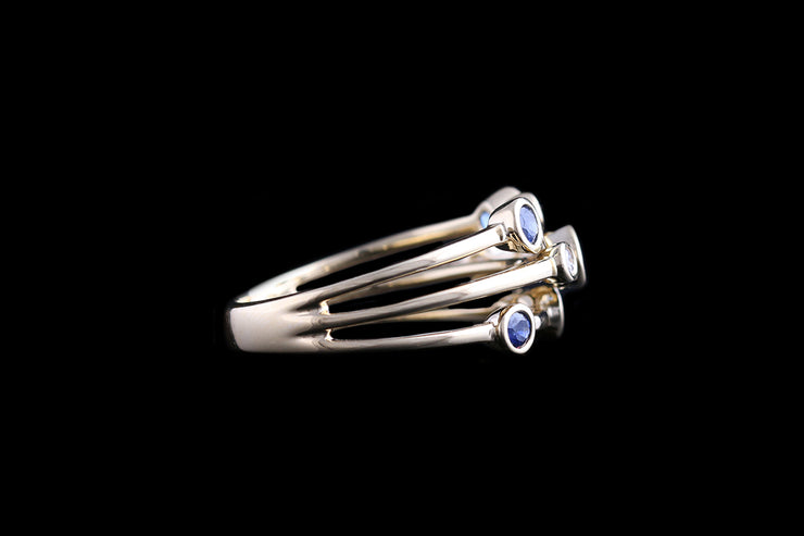 18ct Yellow Gold Diamond and Sapphire Triple Row Dress Ring