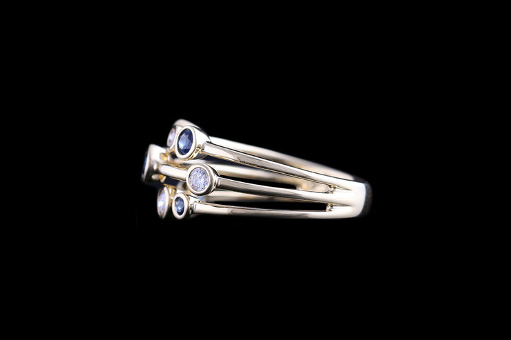 18ct Yellow Gold Diamond and Sapphire Triple Row Dress Ring