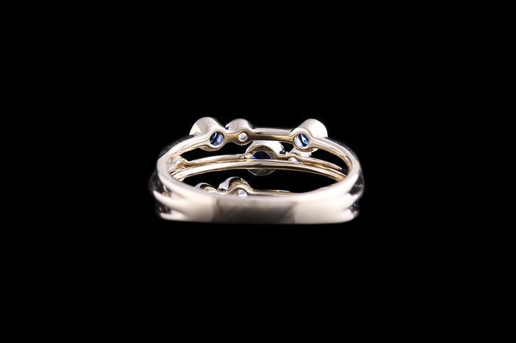 18ct Yellow Gold Diamond and Sapphire Triple Row Dress Ring