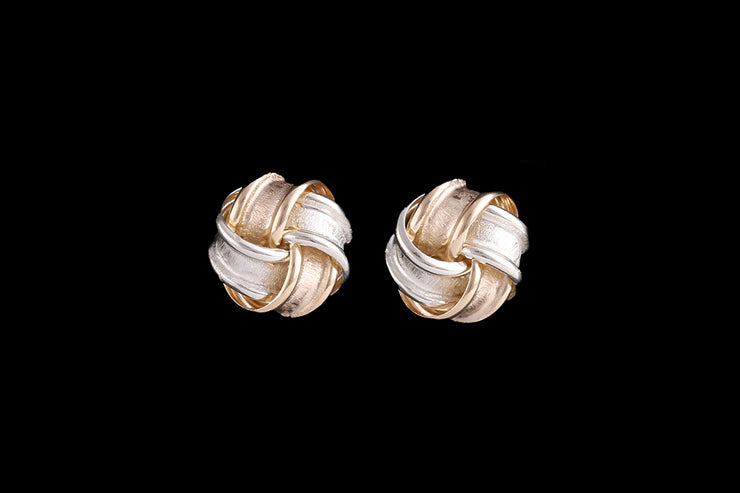 9ct Yellow Gold and White Gold Satin Knot Stud Earrings