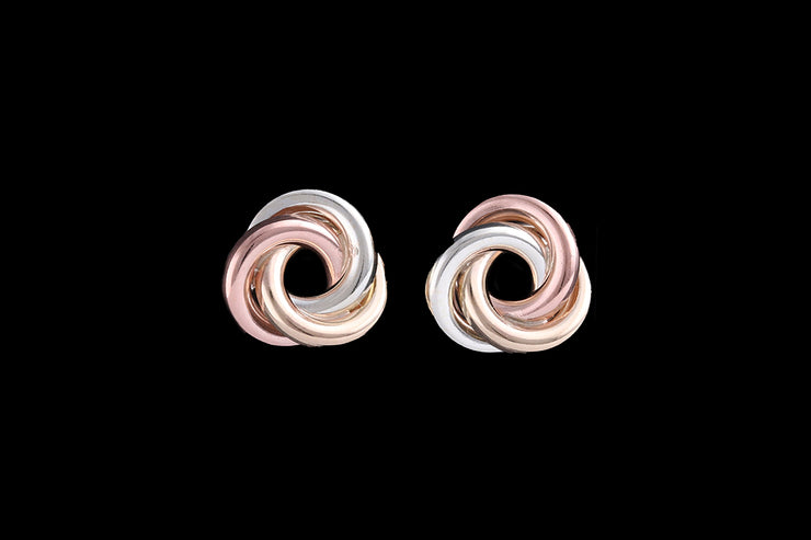 9ct Yellow Gold, White Gold and Rose Gold Flat Style Knot Stud Earrings