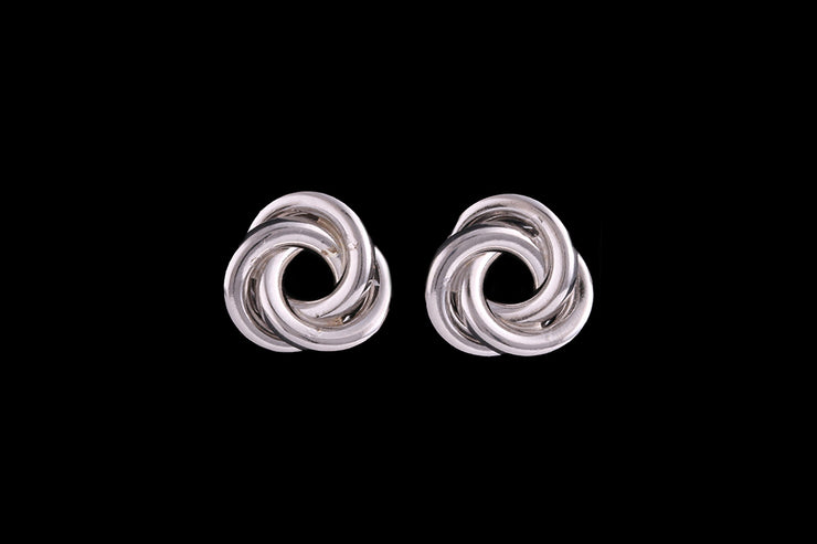 9ct White Gold Flat Style Knot Stud Earrings