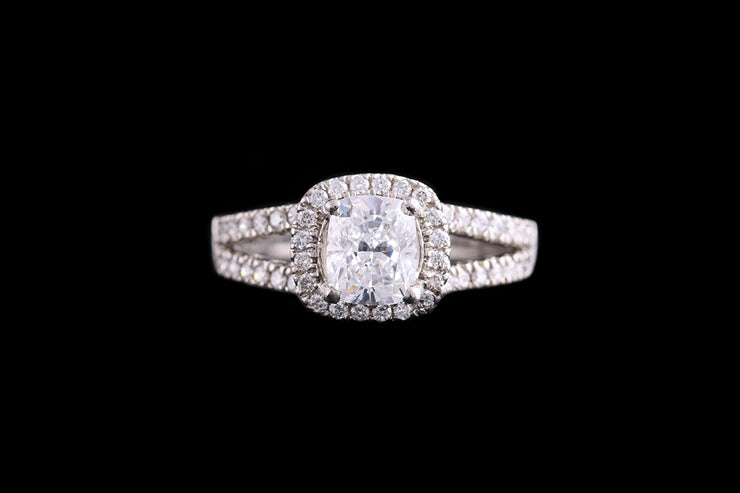 Platinum Diamond Cluster Ring with Diamond Shoulders