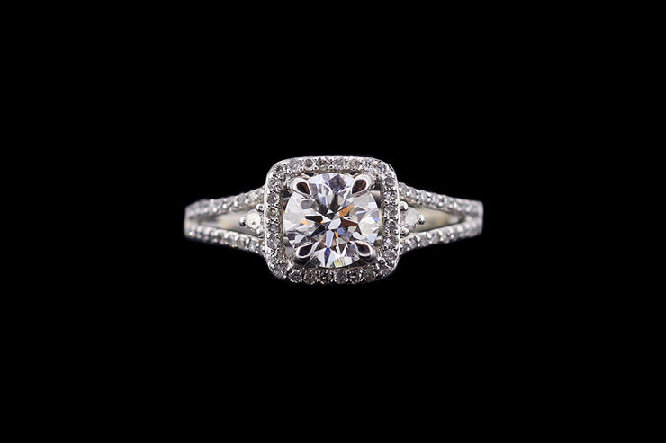 14ct White Gold Diamond Cluster Ring with Diamond Shoulders