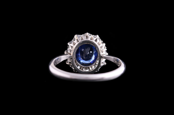 Art Deco Platinum Diamond and Sapphire Cluster Ring