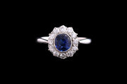 Art Deco Platinum Diamond and Sapphire Cluster Ring