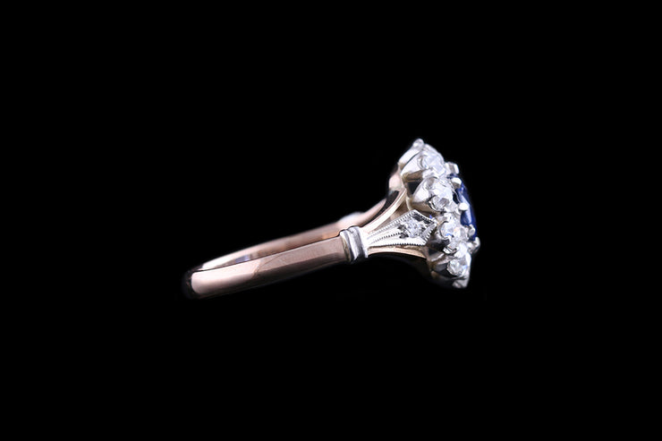 14ct Yellow Gold and White Gold Diamond and Sapphire Cluster Ring