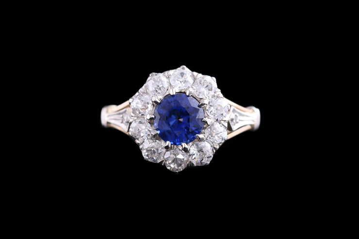 14ct Yellow Gold and White Gold Diamond and Sapphire Cluster Ring