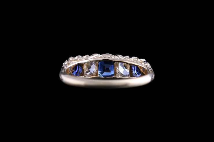 Victorian 18ct Yellow Gold Diamond and Sapphire Graduated Five Stone Ring