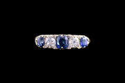 Victorian 18ct Yellow Gold Diamond and Sapphire Graduated Five Stone Ring