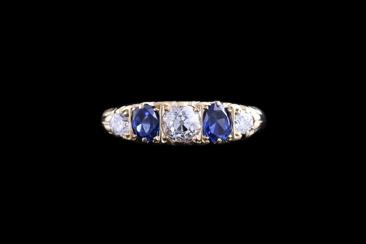 Edwardian 18ct Yellow Gold Diamond and Sapphire Graduated Five Stone Ring