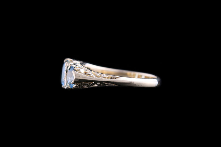 18ct Yellow Gold Diamond and Aquamarine Seven Stone Ring