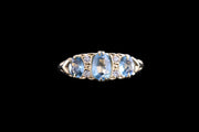 18ct Yellow Gold Diamond and Aquamarine Seven Stone Ring