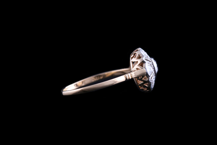 Edwardian 18ct Yellow Gold and White Gold Diamond Cluster Ring