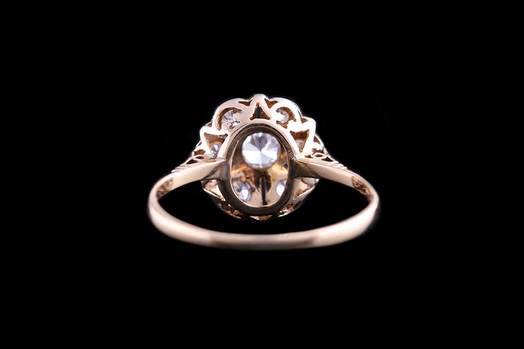 Edwardian 18ct Yellow Gold and White Gold Diamond Cluster Ring