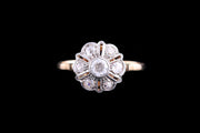 Edwardian 18ct Yellow Gold and White Gold Diamond Cluster Ring