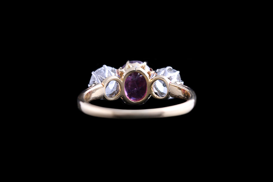 Victorian 18ct Yellow Gold Diamond and Ruby Three Stone Ring ...