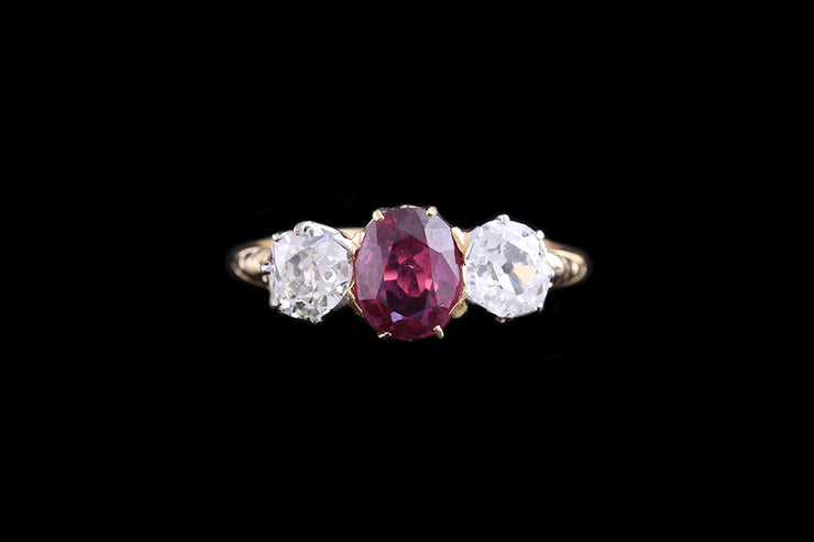 Victorian 18ct Yellow Gold Diamond and Ruby Three Stone Ring