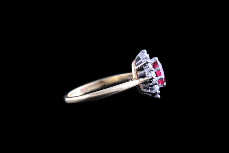 18ct Yellow Gold Diamond and Ruby Oval Cluster Ring