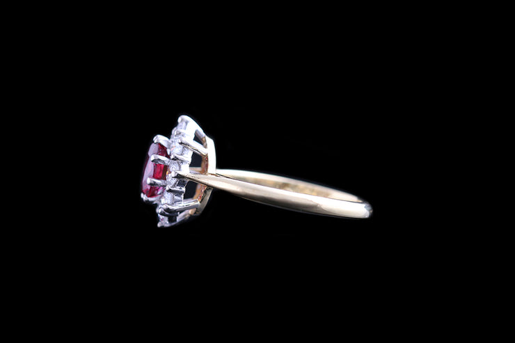 18ct Yellow Gold Diamond and Ruby Oval Cluster Ring