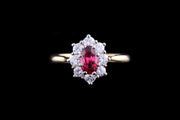 18ct Yellow Gold Diamond and Ruby Oval Cluster Ring