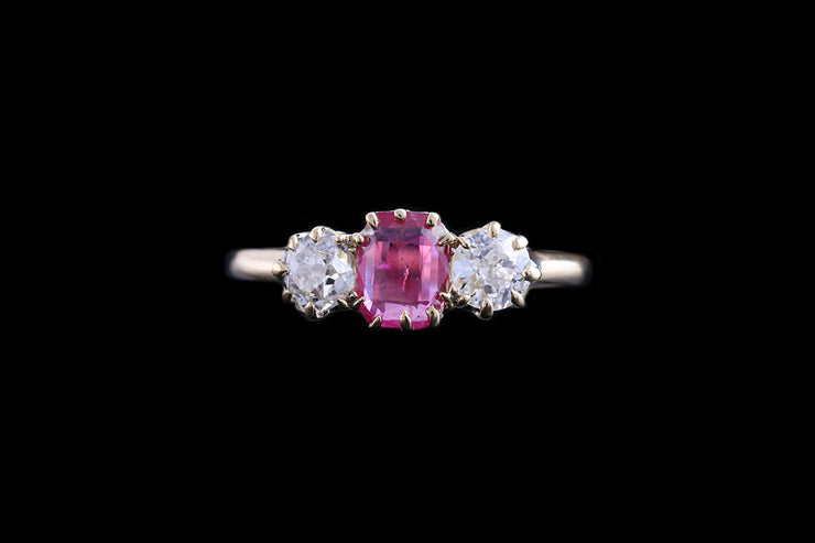 Victorian 18ct Yellow Gold Diamond and Ruby Three Stone Ring