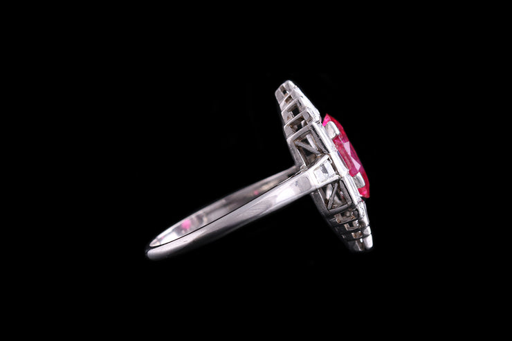 Art Deco Platinum Diamond and Burmese Ruby Dress Ring