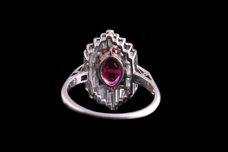 Art Deco Platinum Diamond and Burmese Ruby Dress Ring