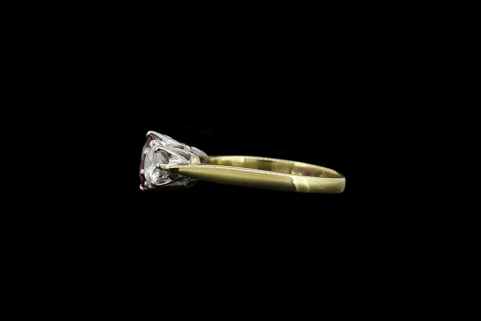 18ct Yellow Gold and Platinum Diamond and Ruby Three Stone Ring ...